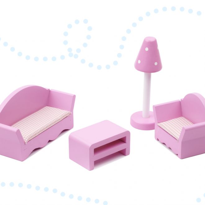 Dřevěný domeček pro panenky s růžovým nábytkem a LED osvětlením - 90 cm