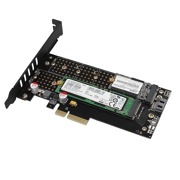 Adaptér PCEM2-DC interní PCIe x4, 1x M.2 NVMe M-key + 1x SATA B-key slot, chladič, SP & LP + chladič