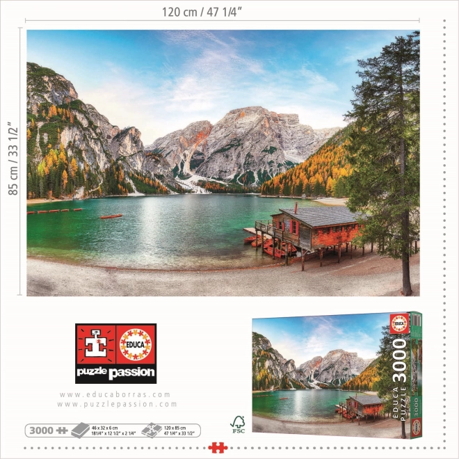 Puzzle 3000 prvků Jezero Braies/Itálie