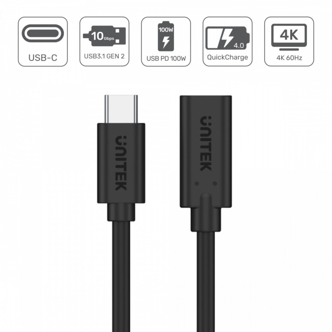 USB-C 3.1 GEN 2; 4K; PD 100W; 0,5 m; M/F; C14086BK prodlužovací kabel