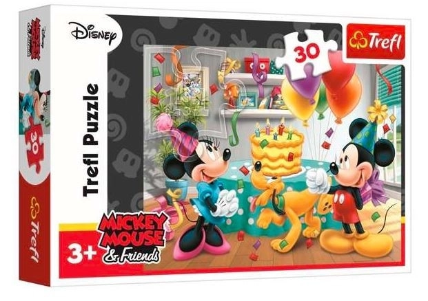 Puzzle Mickey a Minnie slaví narozeniny Disney 27x20cm 30 dílků v krabičce 21x14x4cm