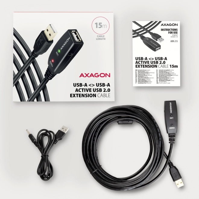 ADR-215 USB 2.0 A-M -> A-F aktivní prodlužovací/zesilovací kabel 15 m