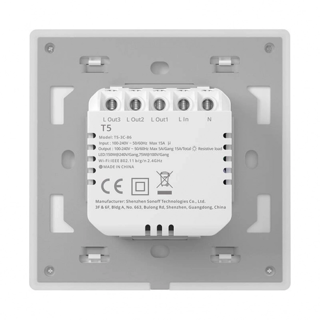 Chytrý dotykový nástěnný vypínač Wi-Fi Sonoff TX T5 2C (2-kanálový)