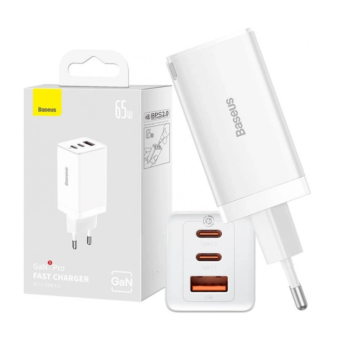 Nástěnná nabíječka Baseus GaN5 Pro 2xUSB-C + USB, 65W (bílá)