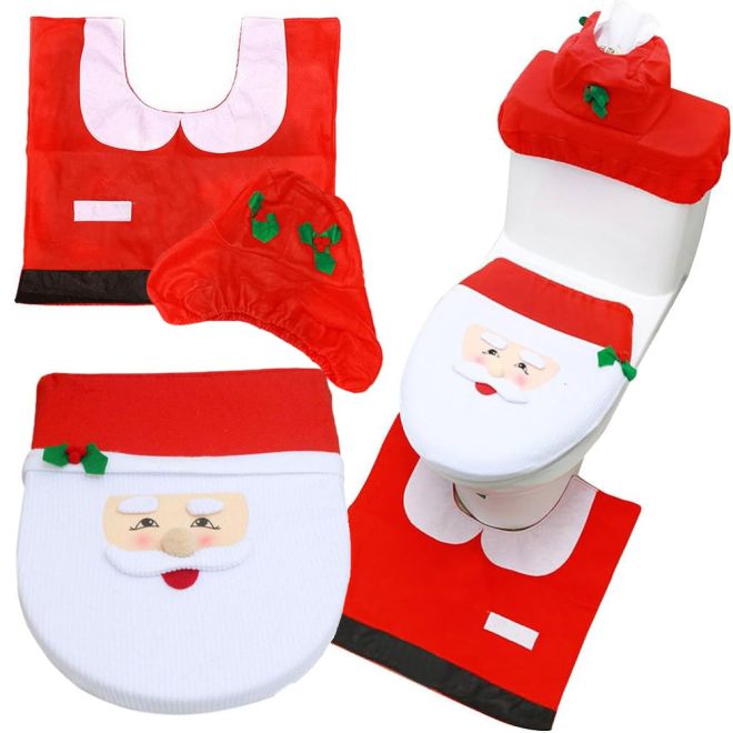 Vánoční koupelnová sada Santa Claus koberec na záchodové prkénko