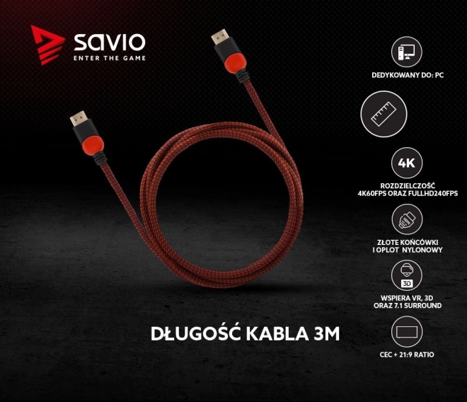 Kabel HDMI 2.0 červený/černý 3 m, GCL-04