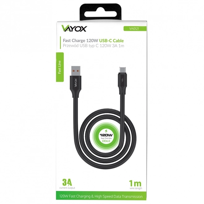 Kabel USB-USB-C se dvěma konci 120W 3A 1m černý