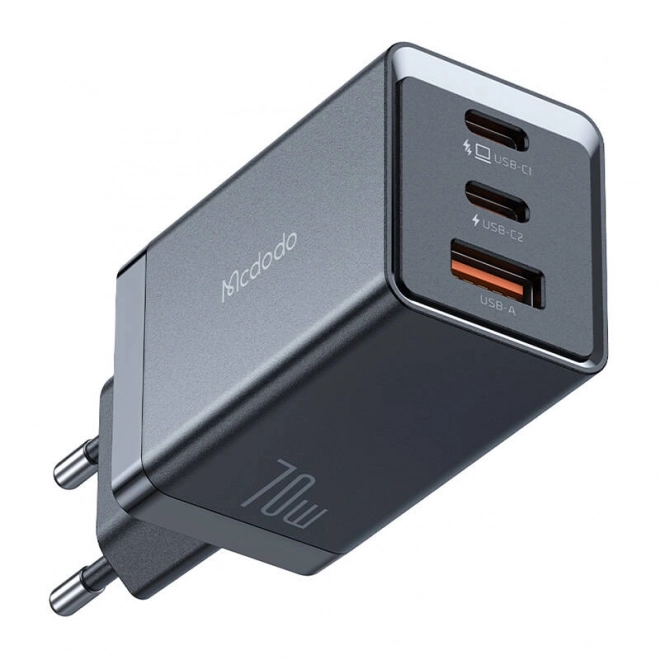 GaN Mcdodo CH-1543 síťová nabíječka, 2x USB-C, 1x USB, 67W + kabel USB-C na USB-C 2m (černý)