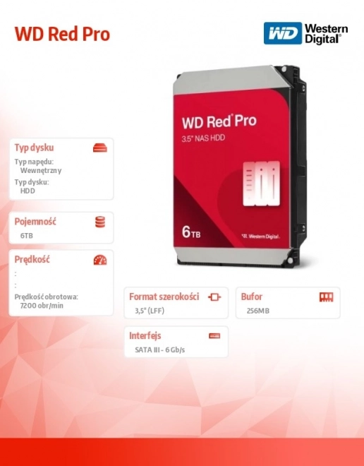 Pevný disk Red Pro 6TB 3,5 265 MB SATAIII WD6005FFBX