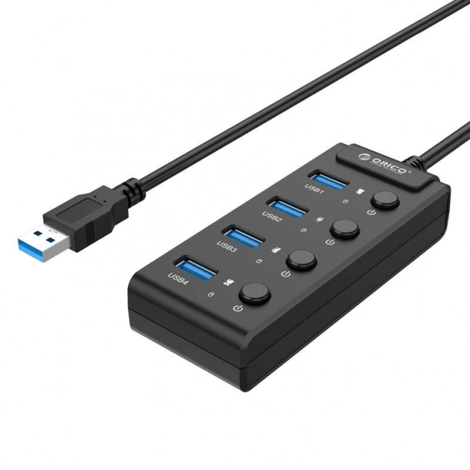 Orico USB 3.0. Rozbočovač s přepínači, 4x USB (černý)