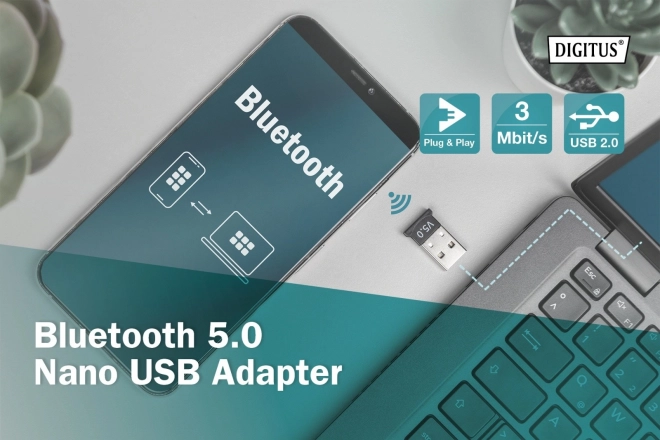 Mini adaptér Bluetooth V5.0 Class 2 EDR USB V2.0