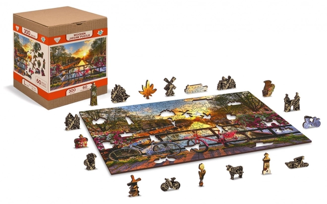 Wooden City Dřevěné puzzle Kola v Amsterdamu 2v1, 75 dílků EKO