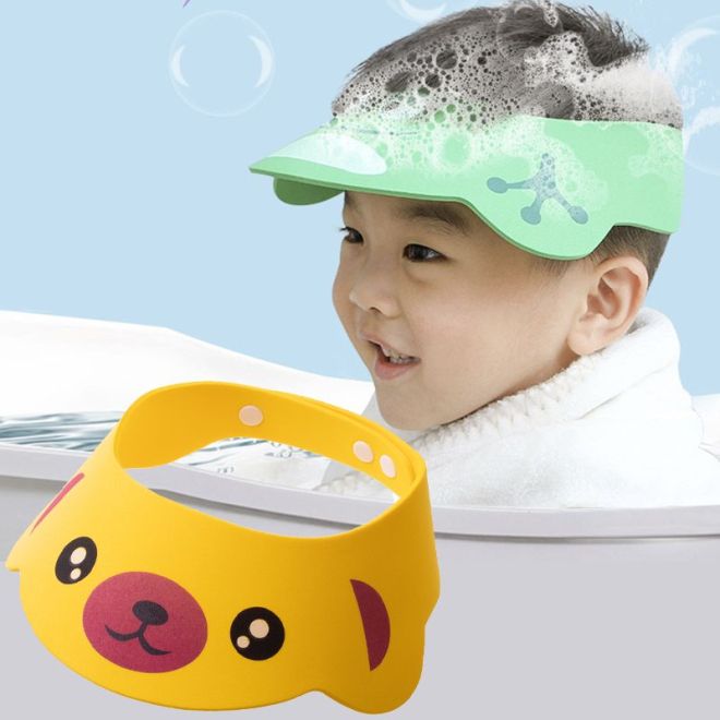 Dětská koupací čepice s kšiltem pejsek - žlutá