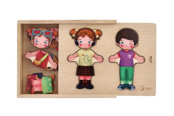 Dřevěná skládanka oblékání - děvče a chlapec