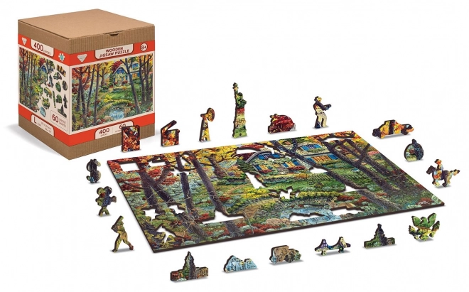 Wooden City Dřevěné puzzle Chata v lese 2v1, 200 dílků EKO