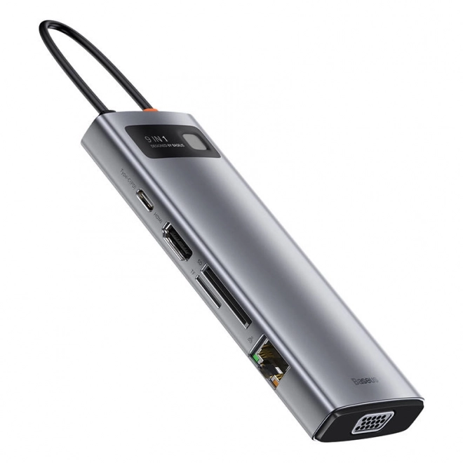 Rozbočovač 9v1 Baseus Metal Gleam Series, USB-C na 3x USB 3.0 + HDMI + USB-C PD + Ethernet RJ45 + microSD/SD + VGA