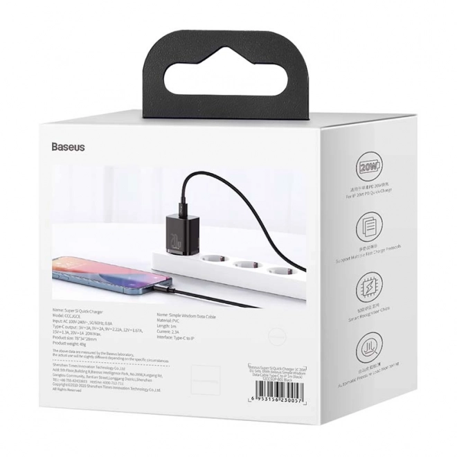 Baseus Super Si Quick Charger 1C 20W s kabelem USB-C pro Lightning 1m (černý)