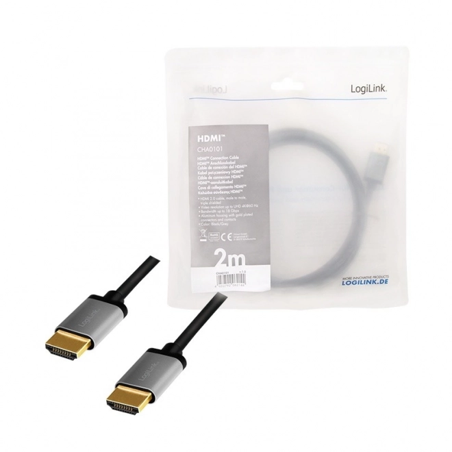 Kabel HDMI 4K/60Hz, hliníkový 2 m Černá