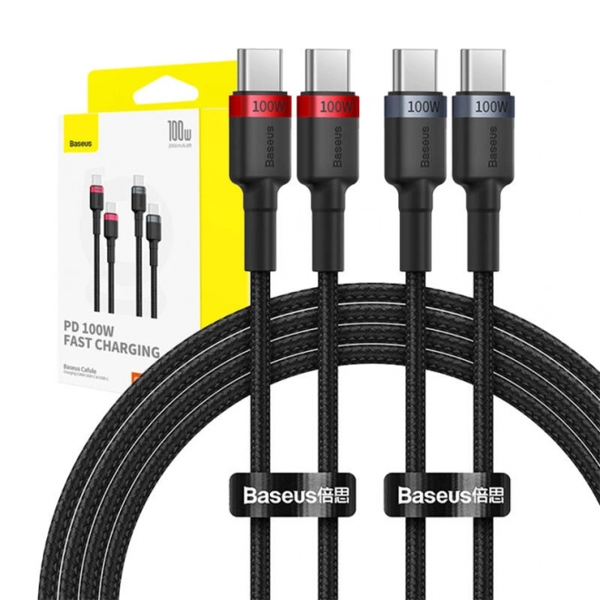 Kabel Baseus Cafule USB-C na USB-C 100W,2m, 2ks (červeno-černý, šedo-černý).