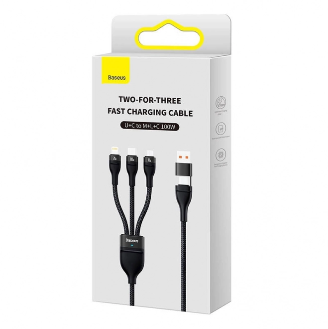 Kabel USB 3v1 Baseus Flash Series 2, USB-C + micro USB + Lightning, 100 W, 1,2 m (černý)