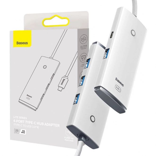 Baseus Lite Series Hub 4v1 USB-C na 4x USB 3.0 + USB-C, 25cm (bílý)