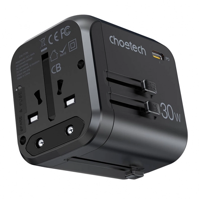 Cestovní síťová nabíječka Choetech PD5008, 3xUSB-A, 2xUSB-C, GaN, 35W, US/EU/UK/AU (černá)