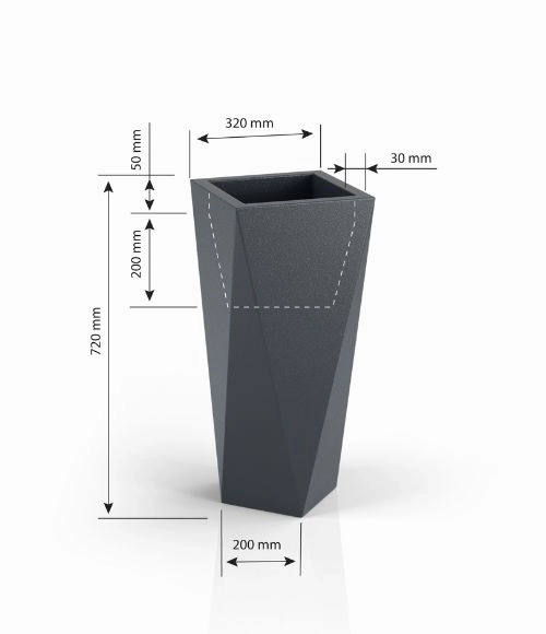 Designový květináč MONUMO VASO výška 72 cm antracit,