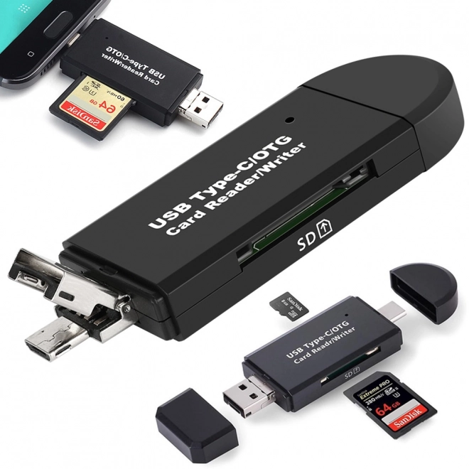 Čtečka karet sd microsd tf usb usb-c micro usb 3v1