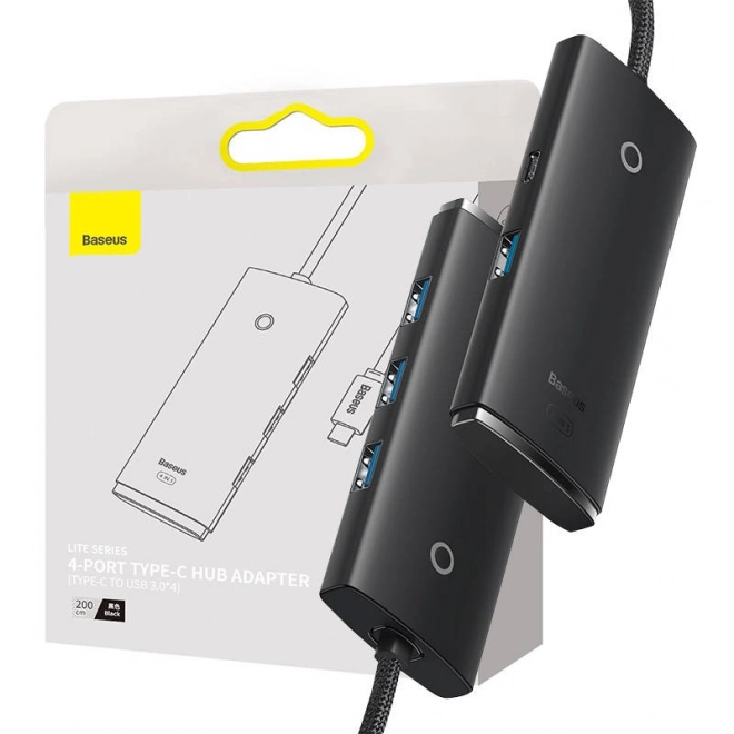 Rozbočovač 4v1 Baseus Lite Series USB-C na 4x USB 3.0 + USB-C, 2m (černý)