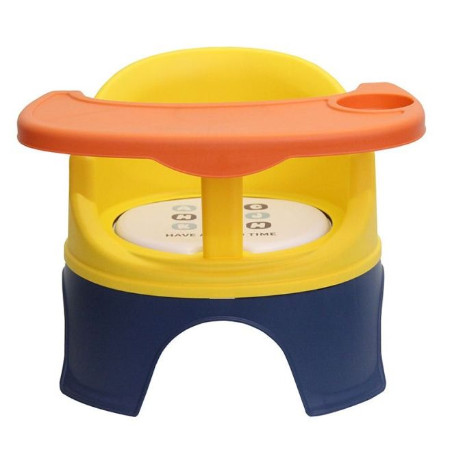 Přenosná dětská židlička na krmení a hraní - žlutá a tmavě modrá
