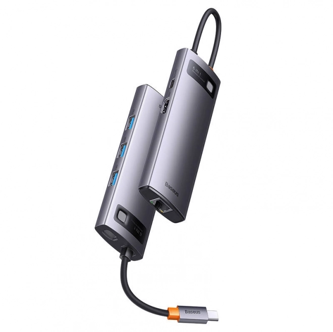 Rozbočovač 6v1 Baseus řady StarJoy, USB-C na 3x USB 3.0 + HDMI + USB-C PD + RJ45