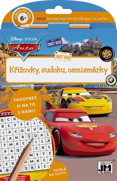 Křížovky, sudoku, osmisměrky s tužkou Auta/Cars 15x21cm