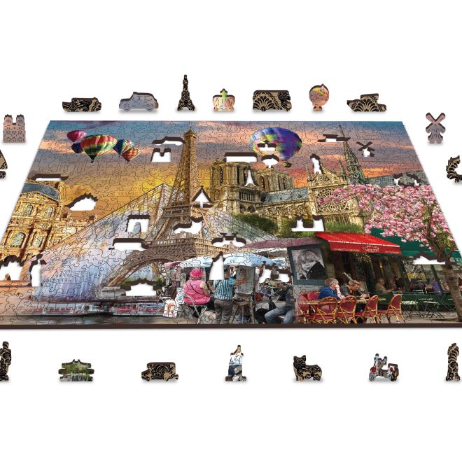 Dřevěné puzzle s figurkami - Jaro v Paříži velikost XL, 600 dílků