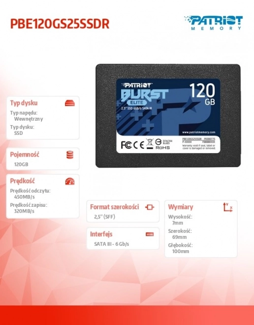 120GB Burst Elite 450/320MB/s SATA III 2,5 SSD disk