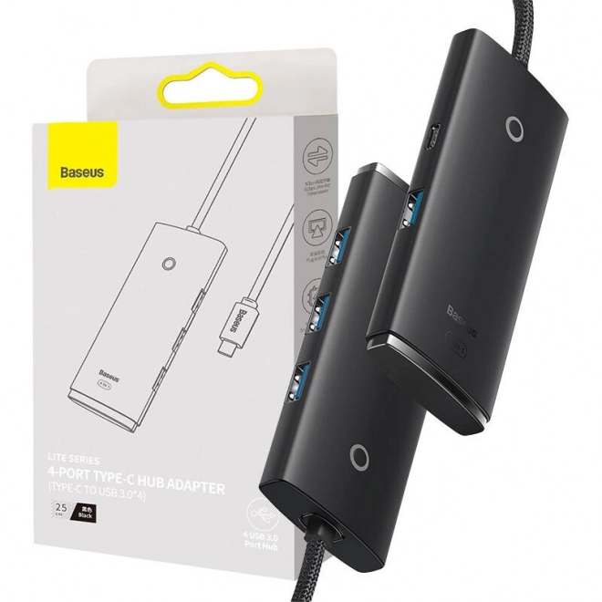 Rozbočovač řady Baseus Lite 4v1 USB-C na 4x USB 3.0 + USB-C, 25 cm (černý)