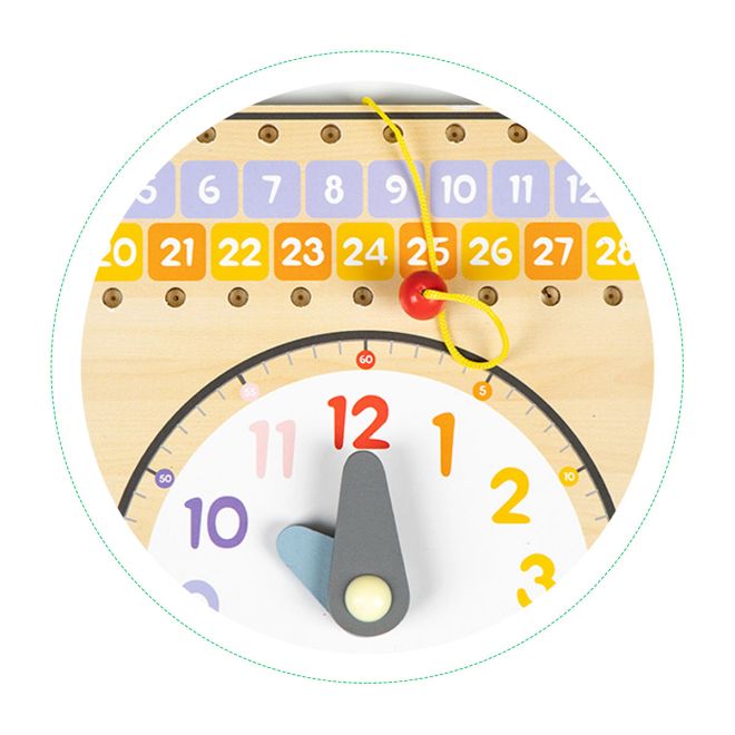 Dřevěná manipulační deska s kalendářem a hodinami