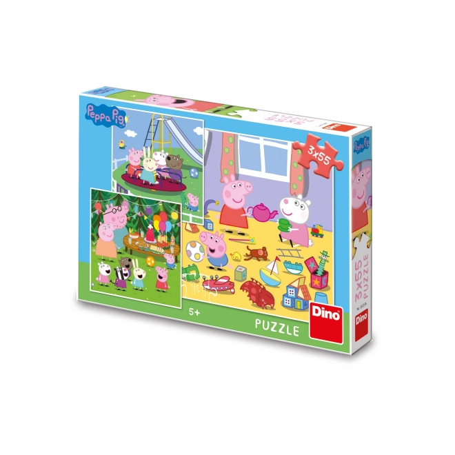 Puzzle 3v1 Prasátko Peppa na prázdninách - 3 x 55 dílků