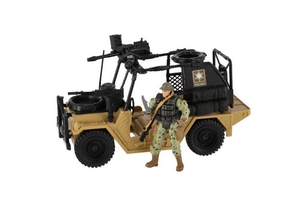 Vojenské terénní auto s vojákem a doplňky