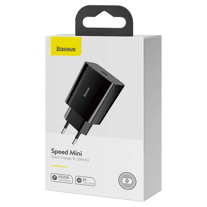 Baseus Speed Mini Quick Charger, USB-C, PD, 3A, 20W (černá)