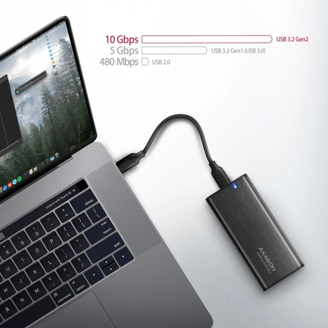 EEM2-SB2 Bezšroubový hliníkový externí kryt USB-C 3.2 Gen 2 - M.2 NVMe / SATA SSD 30-80mm ALU box černý + redukce USB-A - USB-C