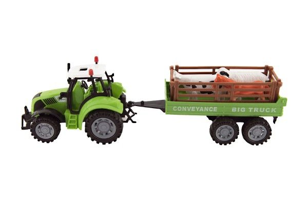 Traktor s vlekem a zvířátky 34cm – Zelený