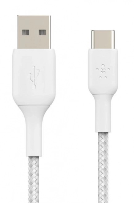 Opletený kabel USB-C USB-A 15 cm bílý