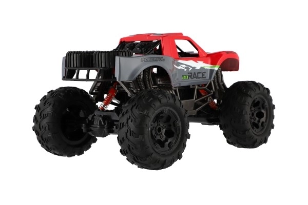 Auto RC terénní 4x4 červené plast 29cm 2,4GHz na baterie + dobíjecí pack v krabici 40x20x22cm