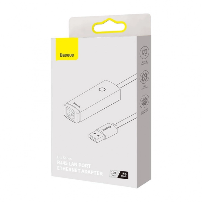 Síťový adaptér USB na RJ45 řady Baseus Lite, 100 Mb/s (černý)