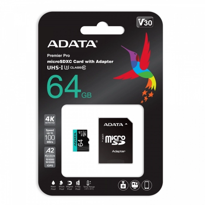 Paměťová karta microSD Premier Pro 64GB UHS1 U3 V30 A2 + adaptér