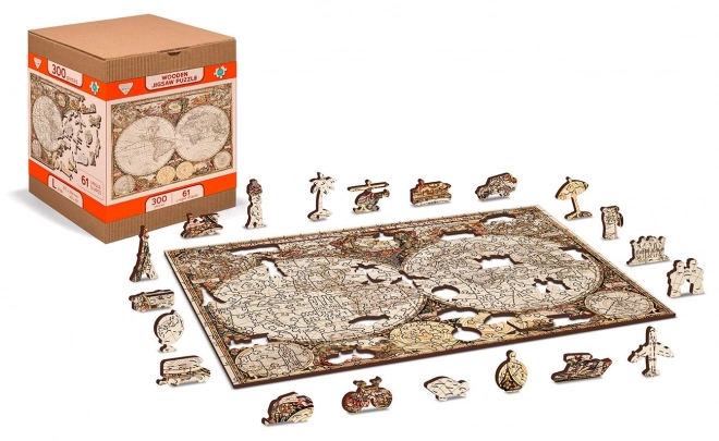 Wooden City Dřevěné puzzle Antická mapa světa 2v1, 75 dílků EKO