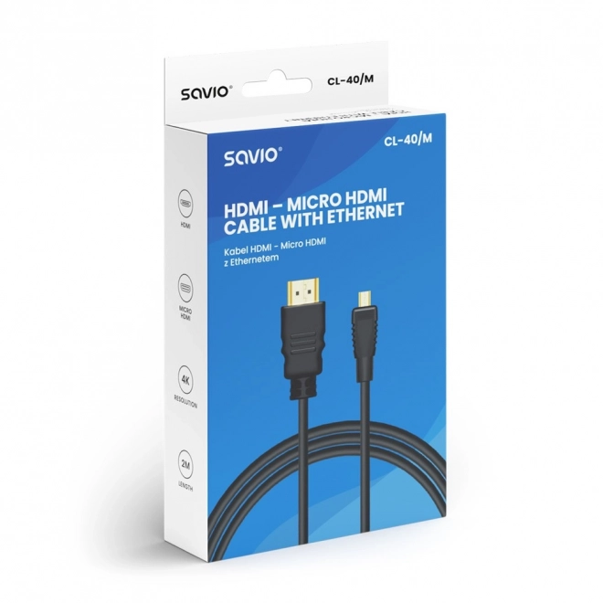 Kabel HDMI (M) - micro HDMI (M) s Ethernetem, 2 m, CL-40/M