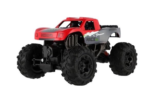 Auto RC terénní 4x4 červené plast 29cm 2,4GHz na baterie + dobíjecí pack v krabici 40x20x22cm