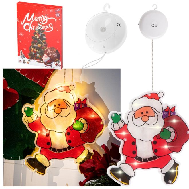 LED závěsná světelná vánoční dekorace - Santa s dárky