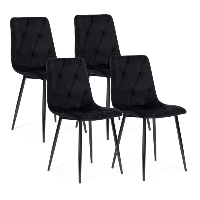 Sada 4 prošívaných sametových židlí do jídelny a obývacího pokoje - černá